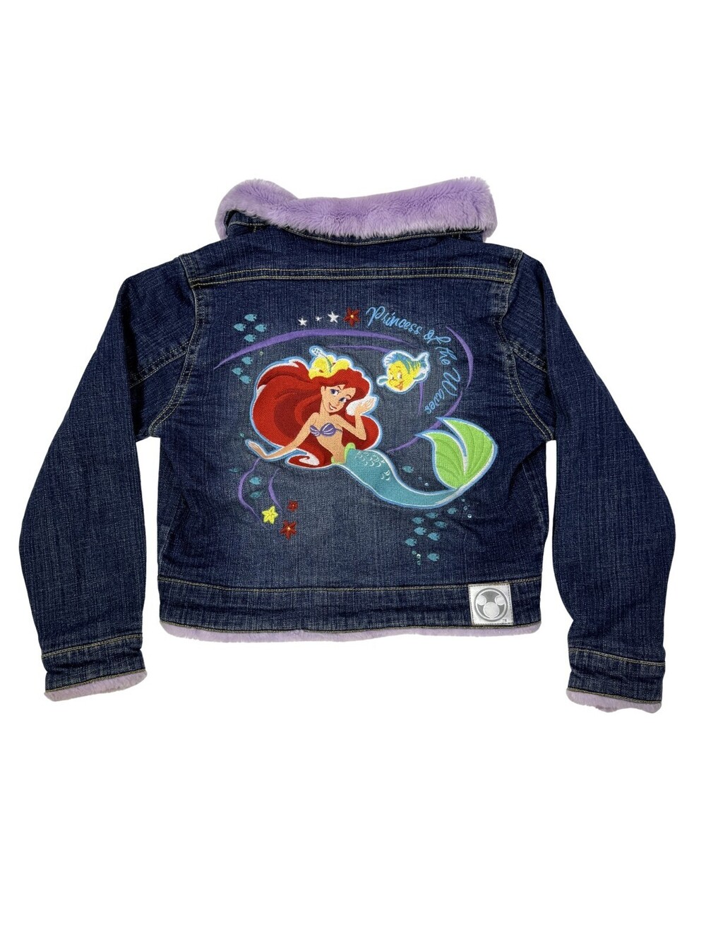 Disney Little Mermaid Ariel Faux Fur Denim Jacket Purple Girls Medium Y2K